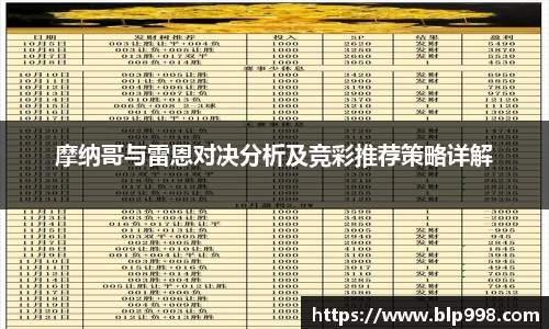 摩纳哥与雷恩对决分析及竞彩推荐策略详解
